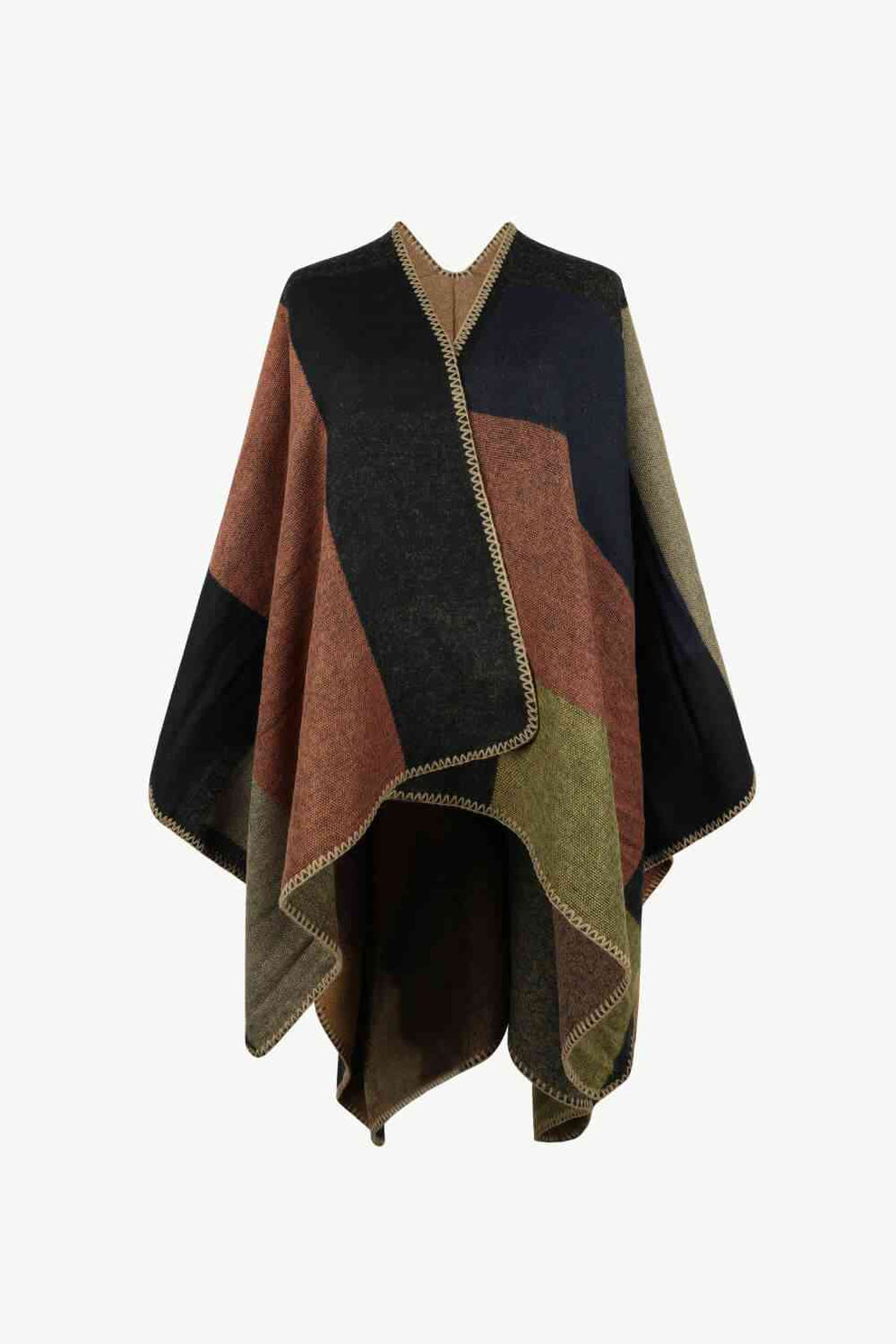 Poncho lumineux ouvert sur le devant et empiècements multicolores