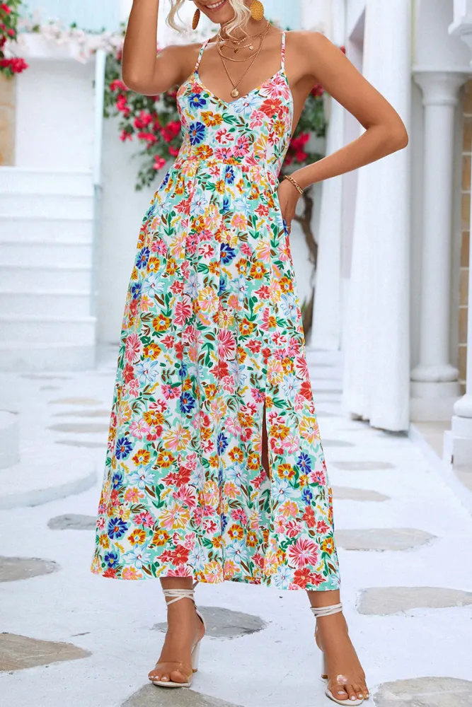 Vanessa - Robe midi avec bretelles à imprimé floral