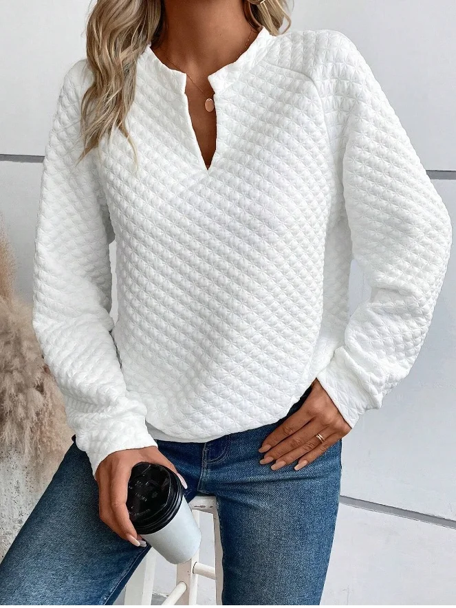 Sweatshirt Uni à Col en V Casual – Parfait pour Toutes les Saisons