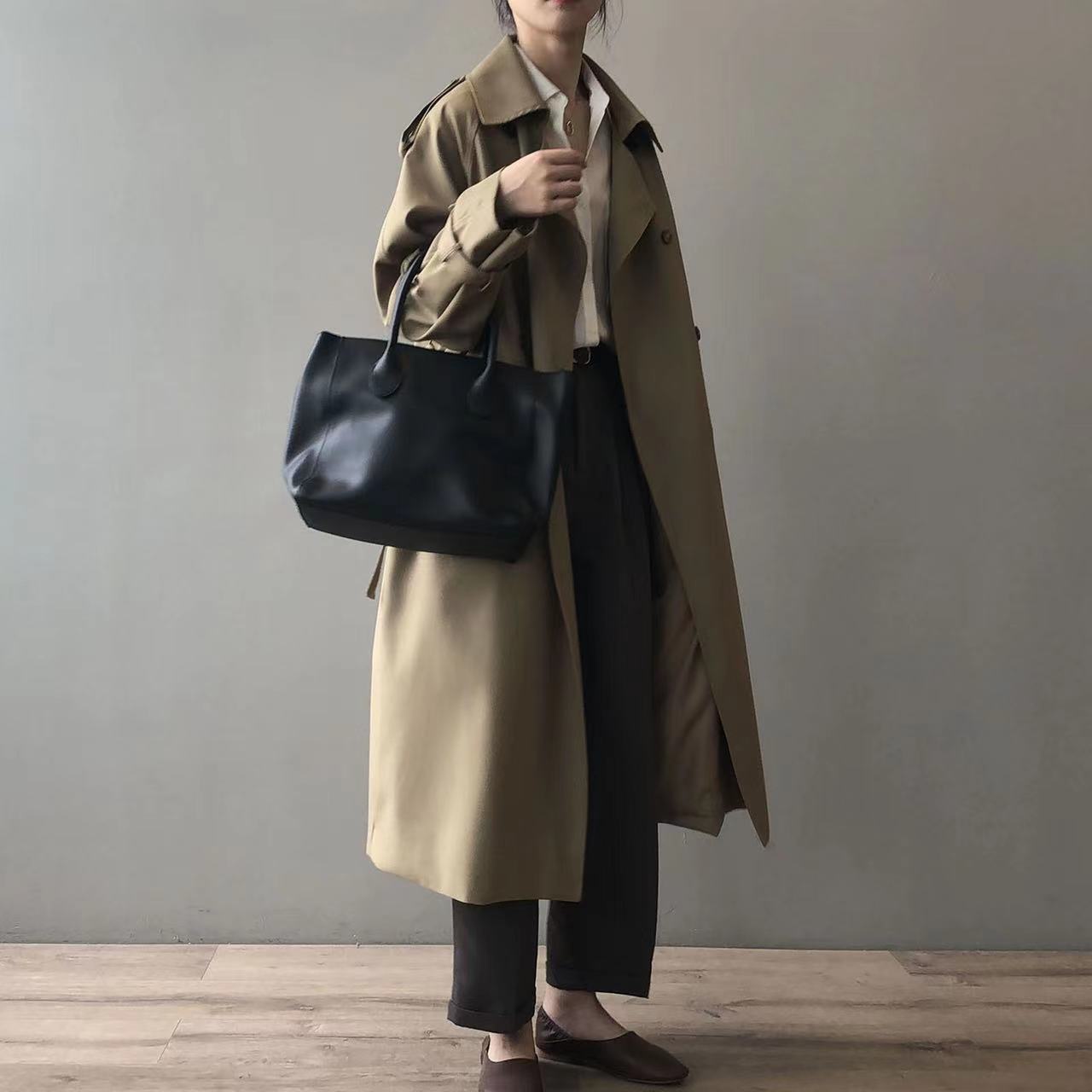 Trench longue femme coupe ample avec double boutonnage