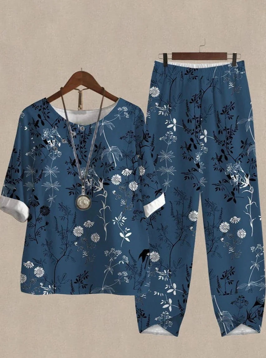 Ensembles deux pièces avec haut et pantalon à motif floral botanique