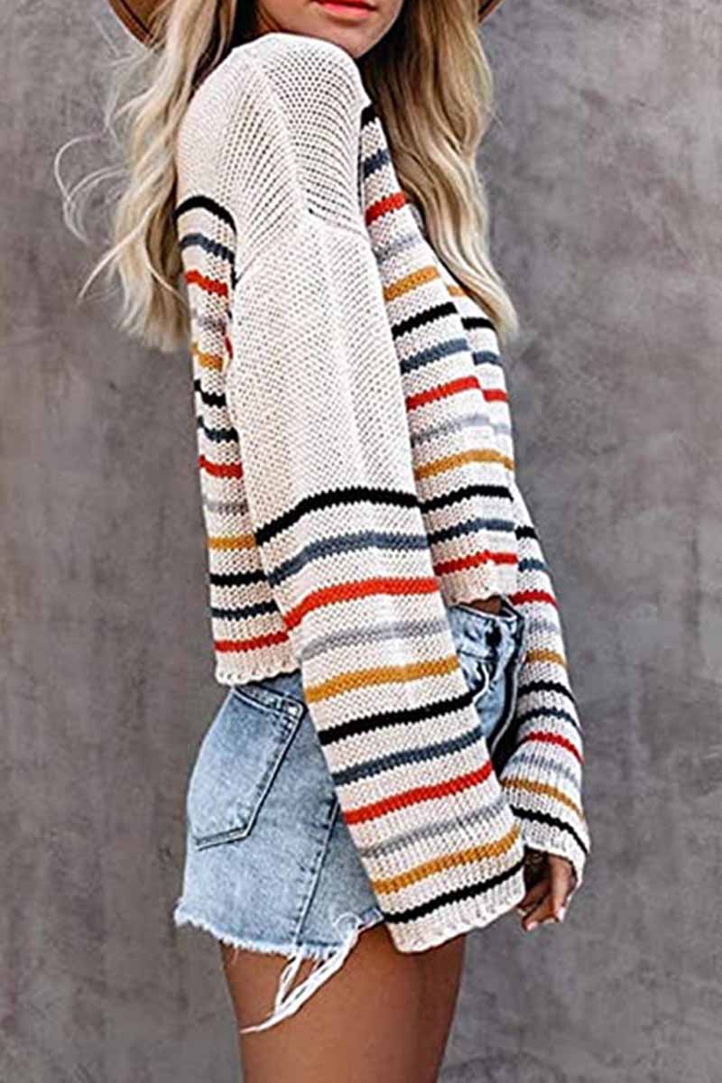 Pull élégant avec motif coloré et design épaules dénudées