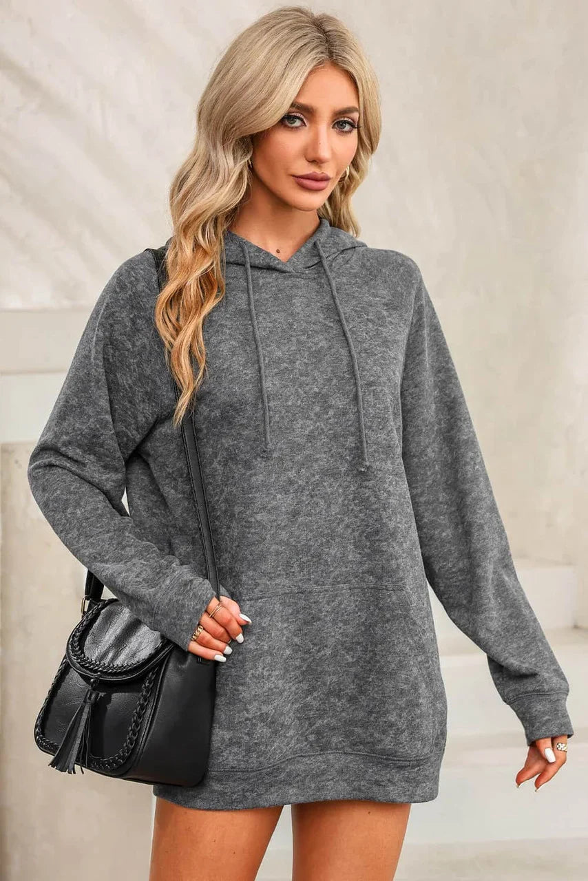 Sweat à Capuche Gris Lavé Minéral avec Poche Kangourou et Cordon