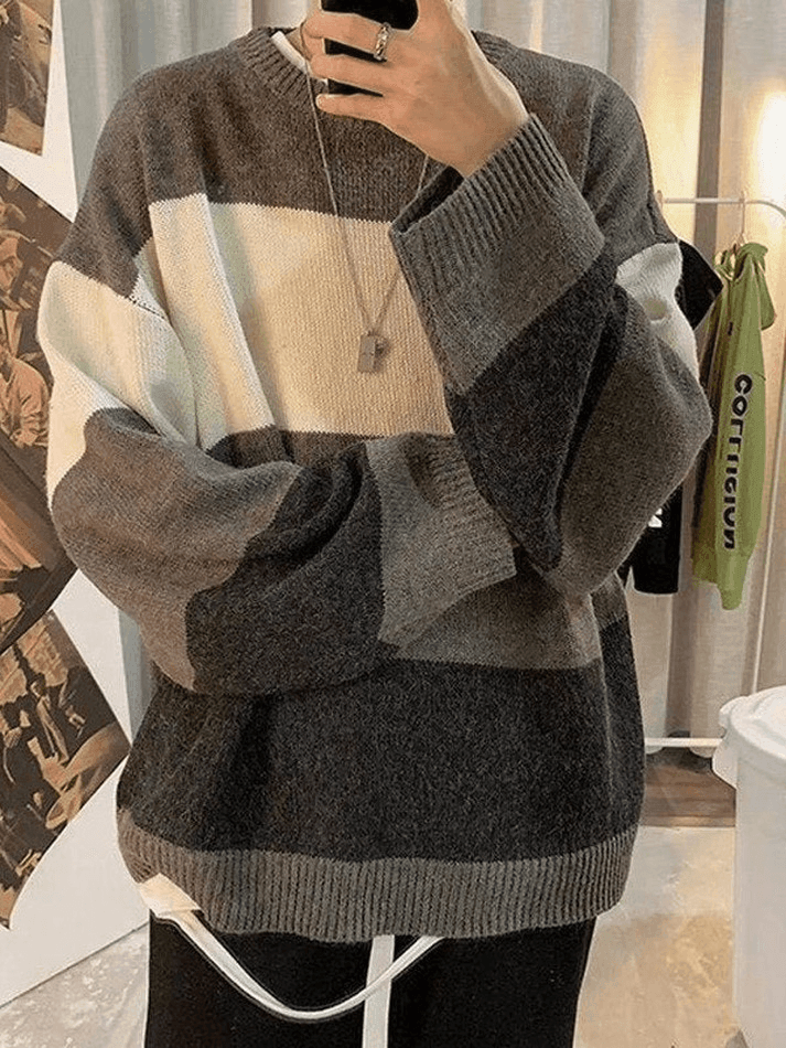 Pull Tricot à Rayures Contrastées pour Homme - Confort et Élégance en Manches Longues