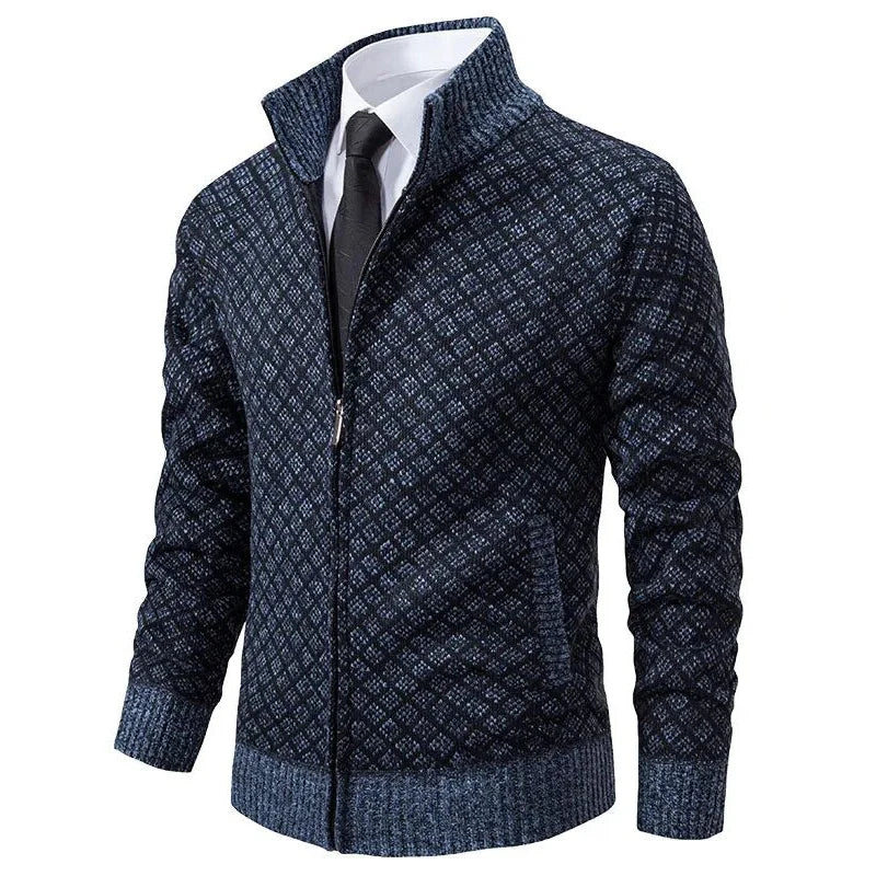 Veste classique élégante pour homme avec fermeture éclair et design unique.