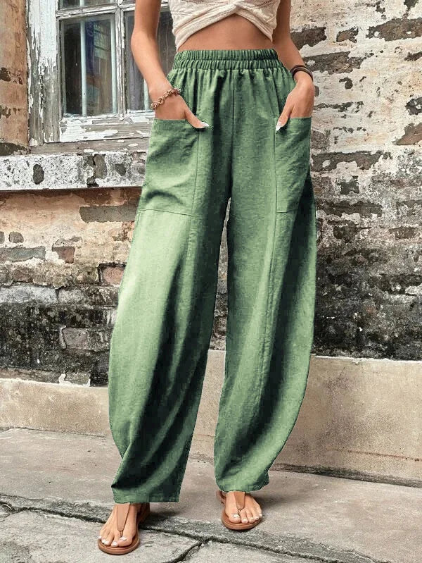 Malena - Pantalon ample uni avec poches élastiques en grande taille