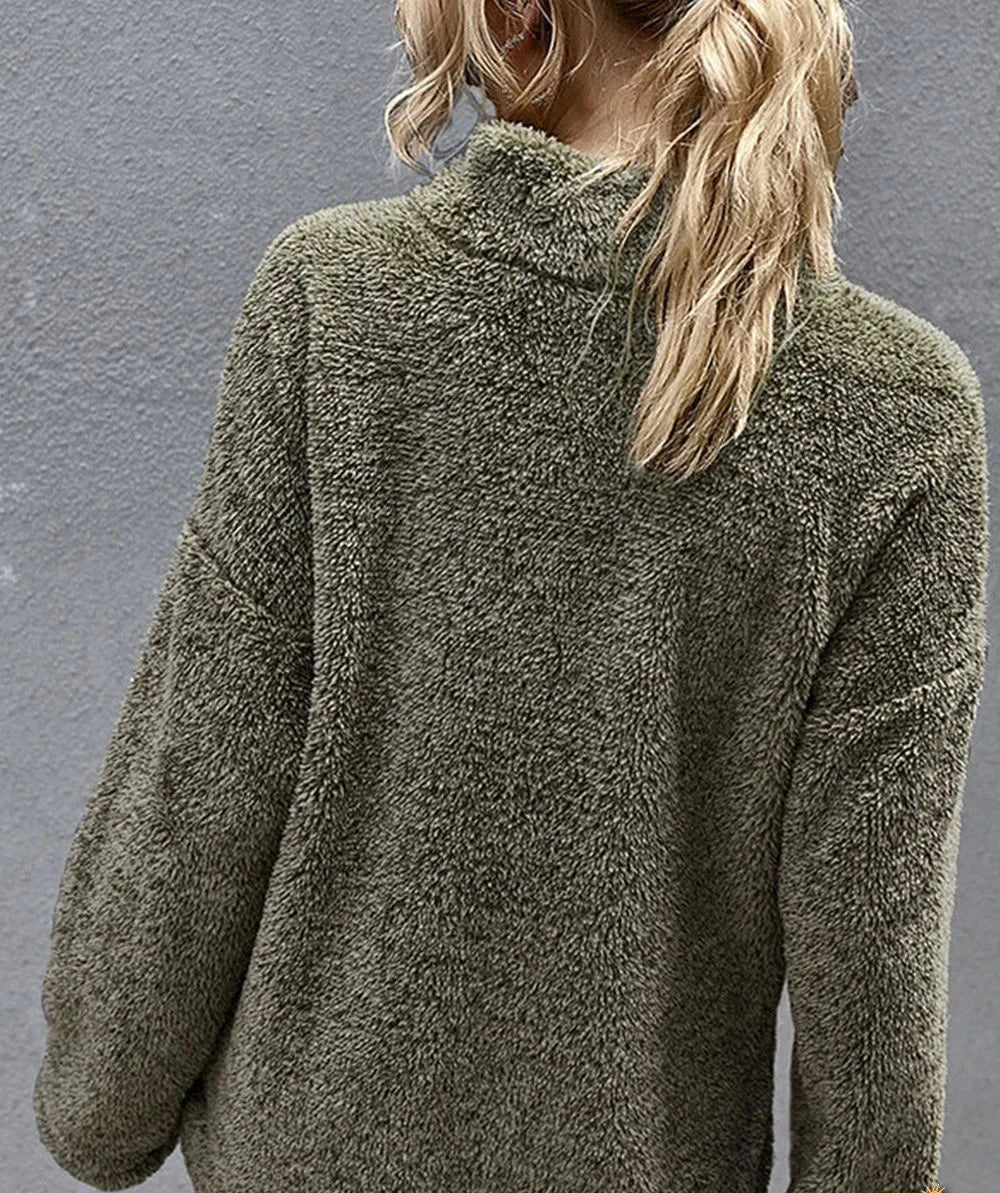 Pull pour Femmes à Col Montant, Manches Longues et Ourlet Asymétrique