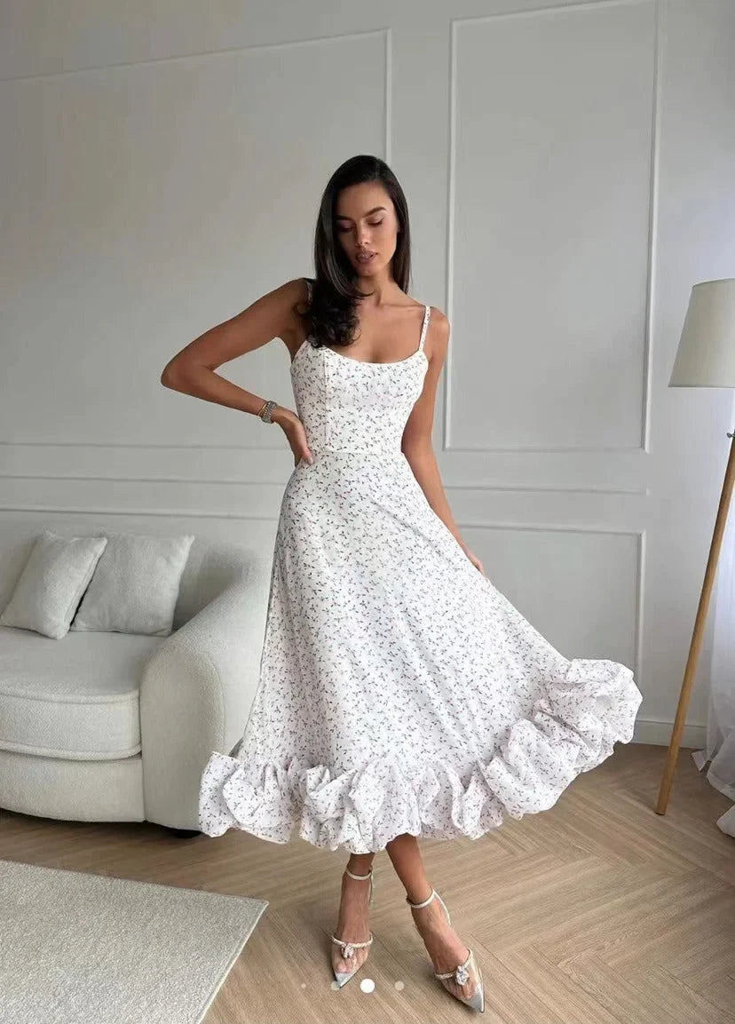 Sara - Robe midi avec volant et bustier