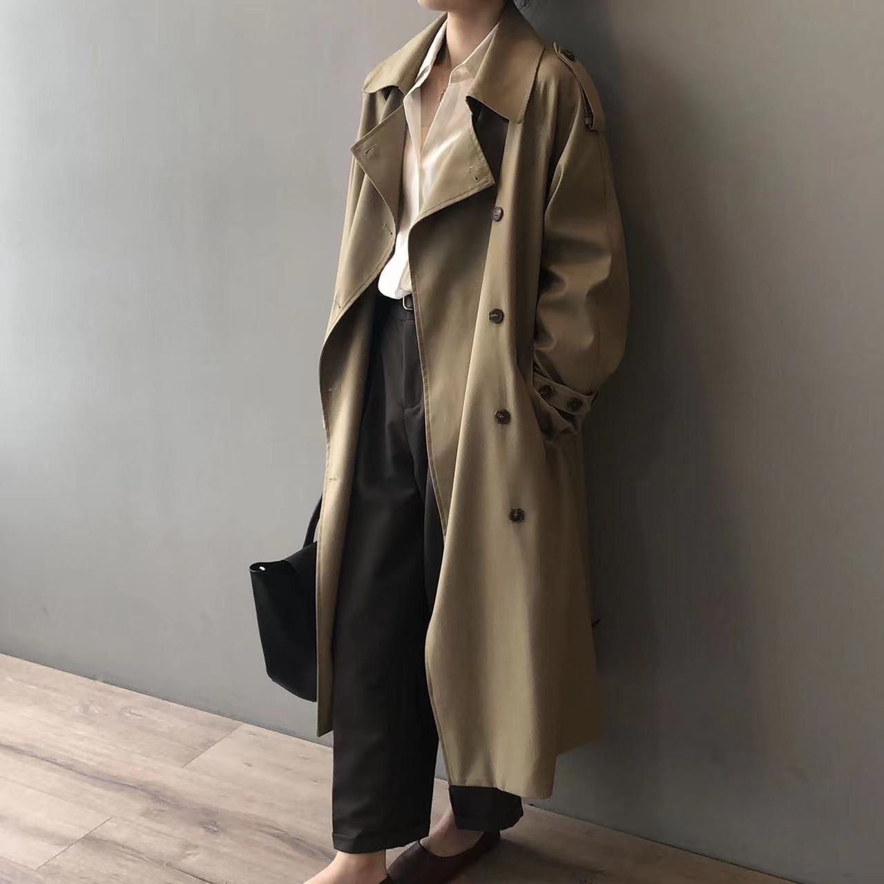 Trench longue femme coupe ample avec double boutonnage