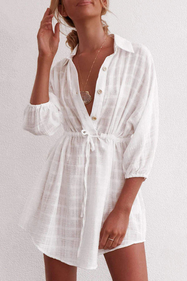 Linda - robe de plage de vacances à revers, à simple boutonnage et à cordon de serrage