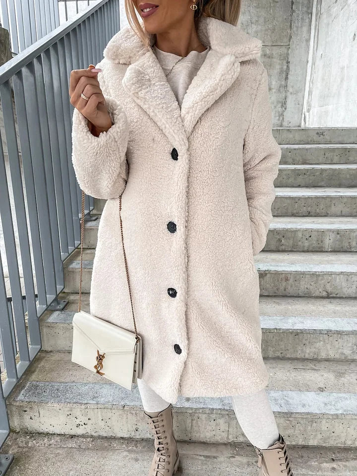 Manteau Douillet en Peluche pour Femme à Manches Longues et Col Élégant