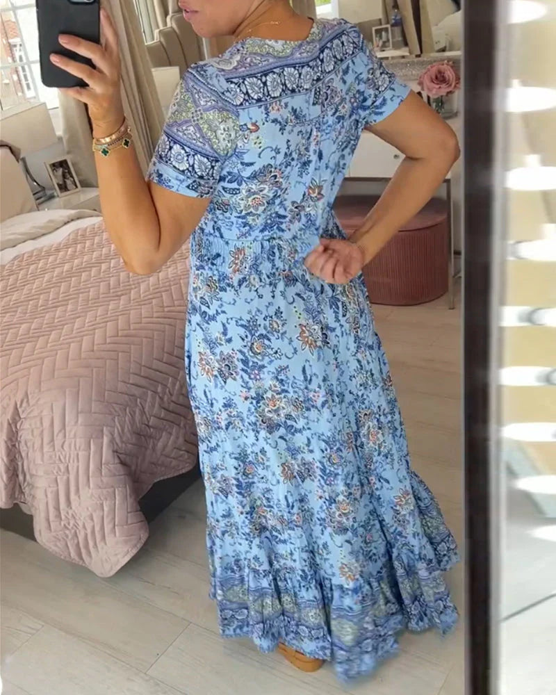 Raquel - Robe à col en V avec imprimé floral