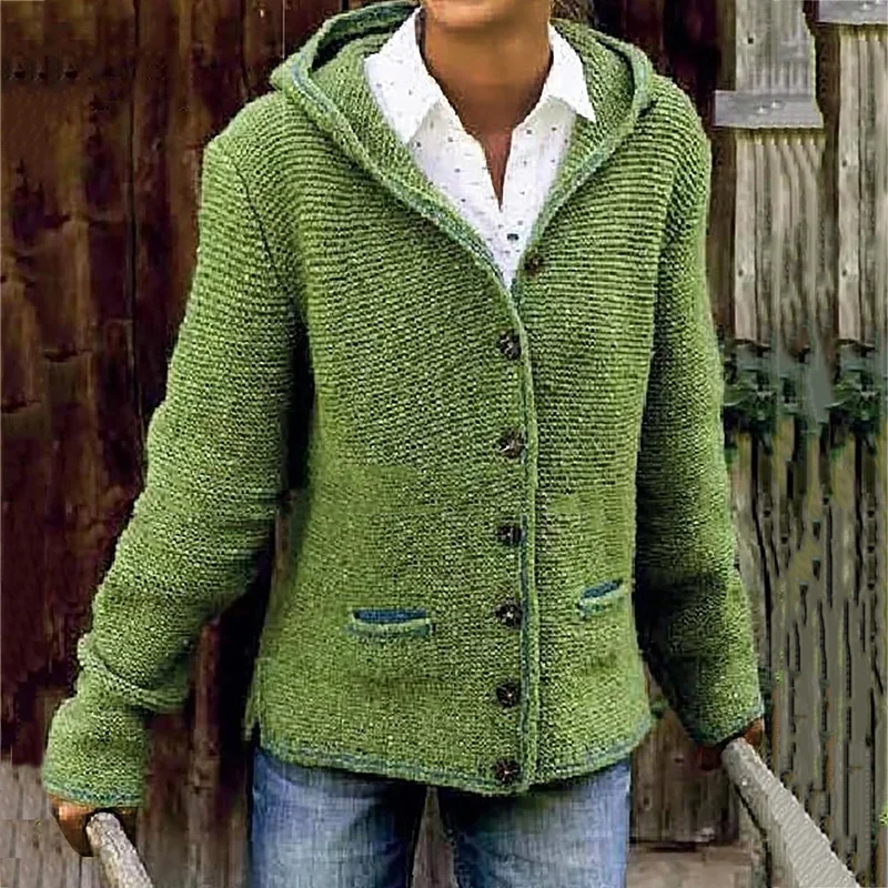 Pull cardigan vintage avec capuche douillette et deux poches