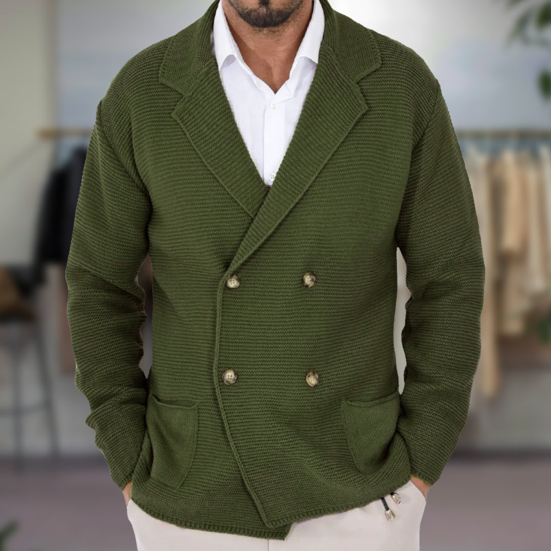 Cardigan Élégant à Double Boutonnage et Col à Revers pour Homme