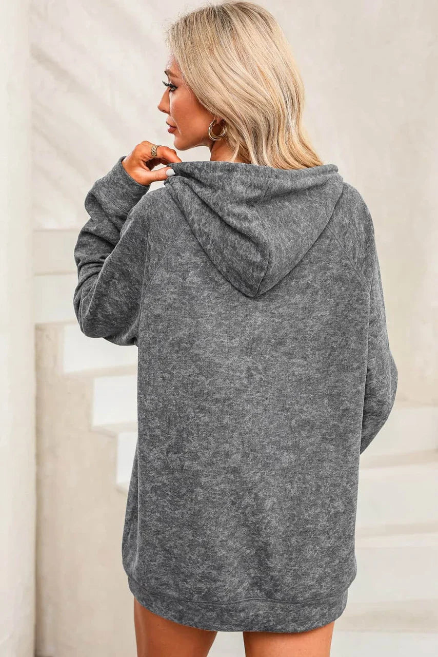 Sweat à Capuche Gris Lavé Minéral avec Poche Kangourou et Cordon