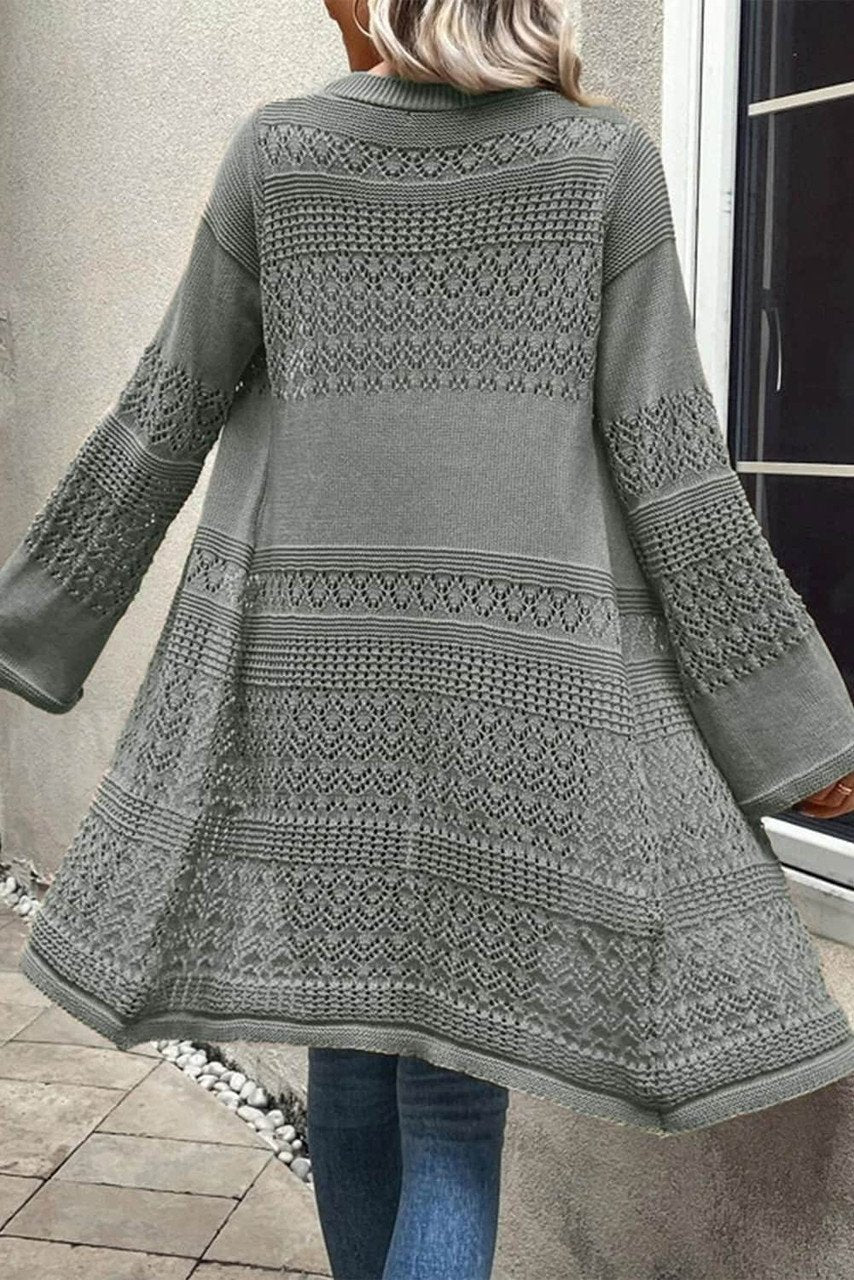 Cardigan Ouvert en Tricot Pointelle Doux pour Femmes - Pull Léger Gris Élégant