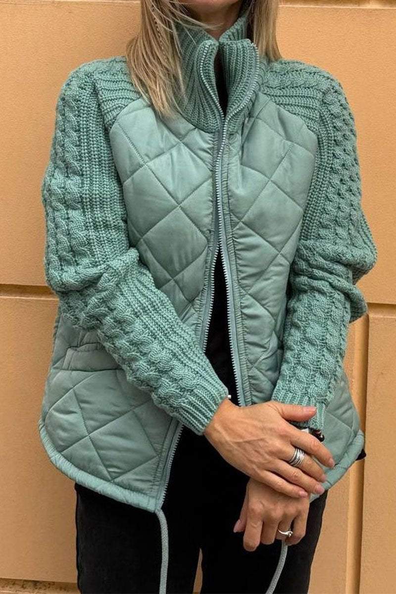 Veste Décontractée Femme en Couleur Unie avec Fermeture Éclair et Patchwork