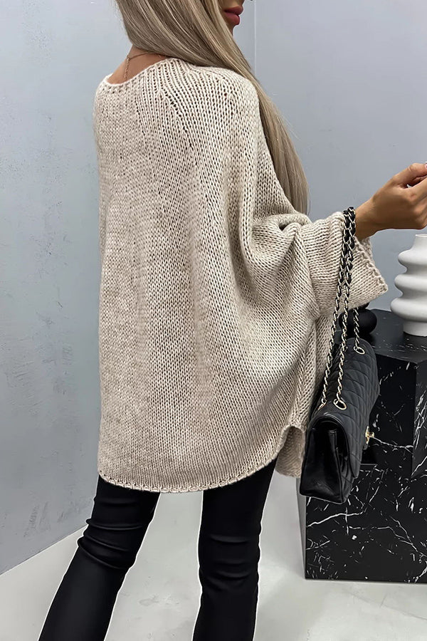 Pull Poncho Tricot à Col Rond pour Femme - Haut Ample et Tendance