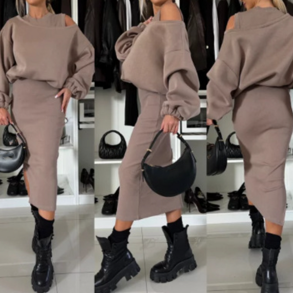 Ensemble Sweat-shirt et Robe Sans Manches pour Femme : Look Élégant en 2 Pièces