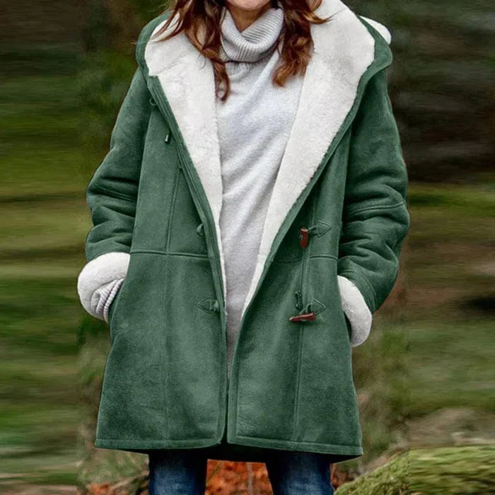 Manteau à Capuche pour Femme avec Boutons Élégants Style Corne