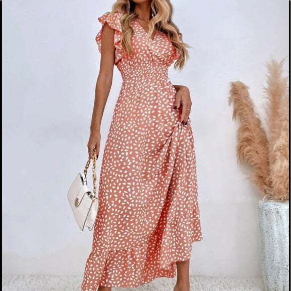 Julia - Maxi-robe à volants à pois et taille froncée