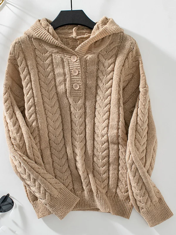 Cardigan élégant avec boutons et capuche surdimensionnée pour un apparence élégant et confortable par temps froid