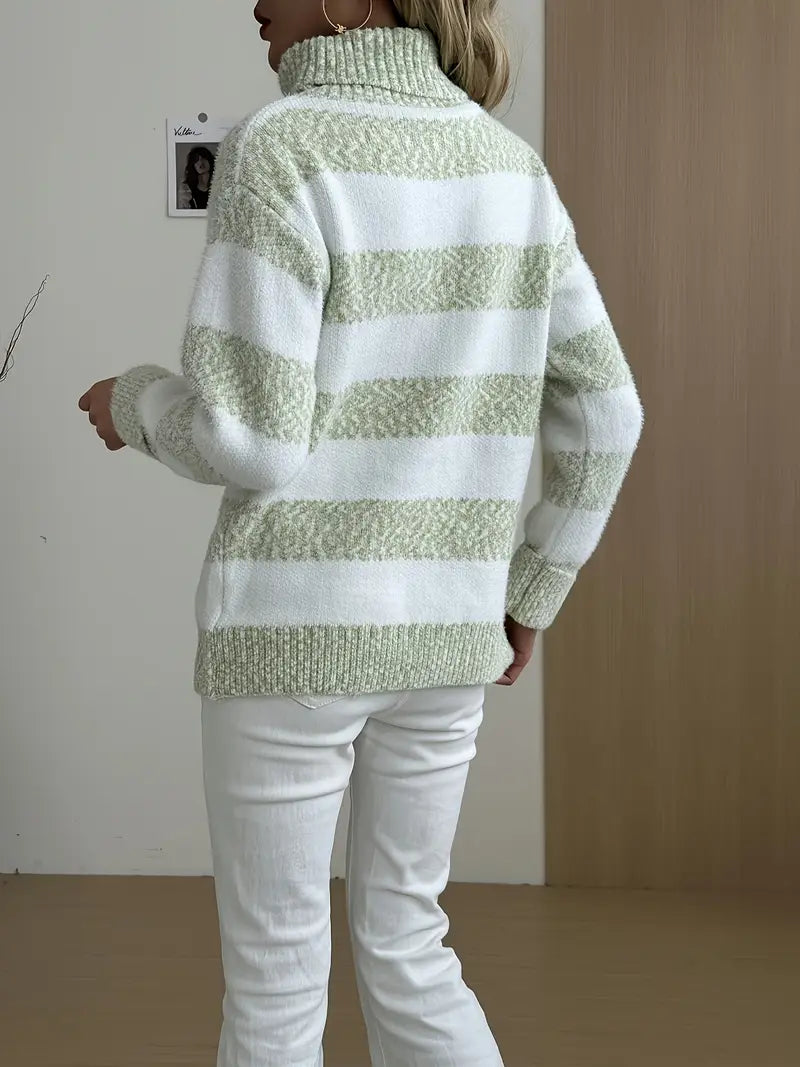 Pull à col montant pour femme avec blocs de couleur, parfait pour l'hiver