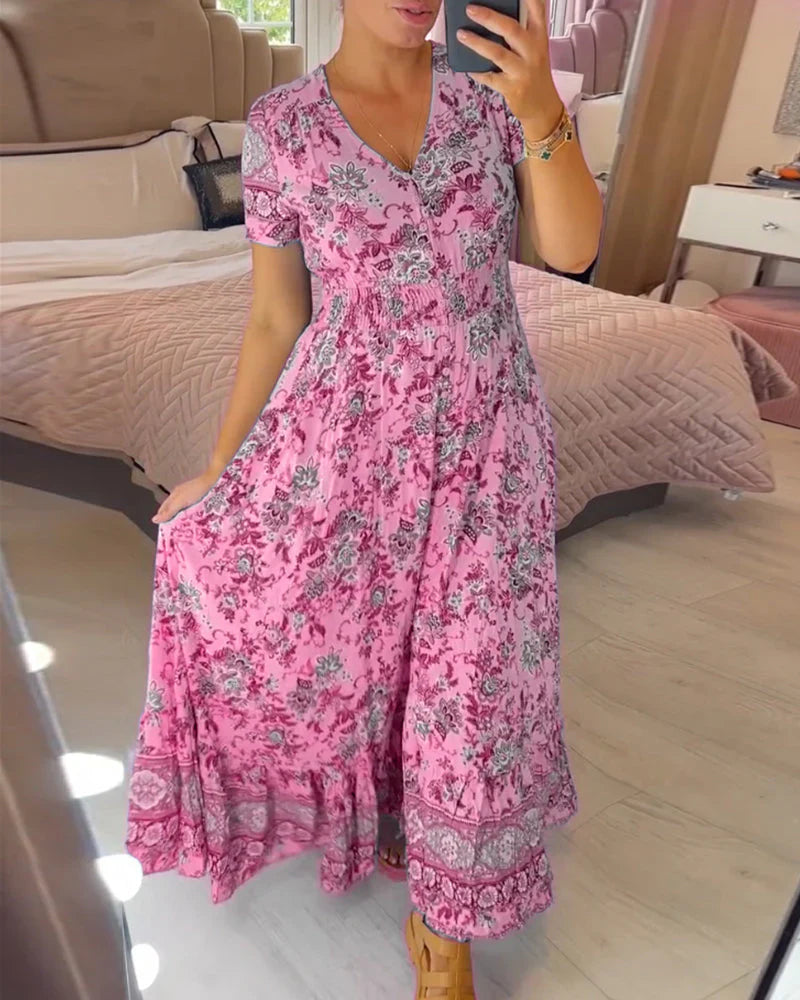 Raquel - Robe à col en V avec imprimé floral