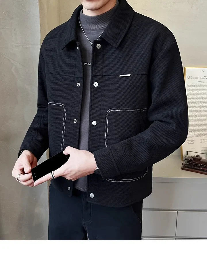 Veste Homme Élégante à Col Polo - Manteau Épais Polyvalent pour un Style Décontracté