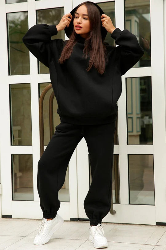 Ensemble Sweat à Capuche et Pantalon à Taille Élastique avec Poches