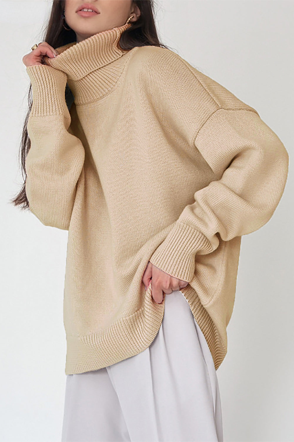 Pull à col roulé pour femme, style volumineux pour temps froid