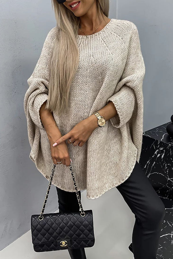 Pull Poncho Tricot à Col Rond pour Femme - Haut Ample et Tendance