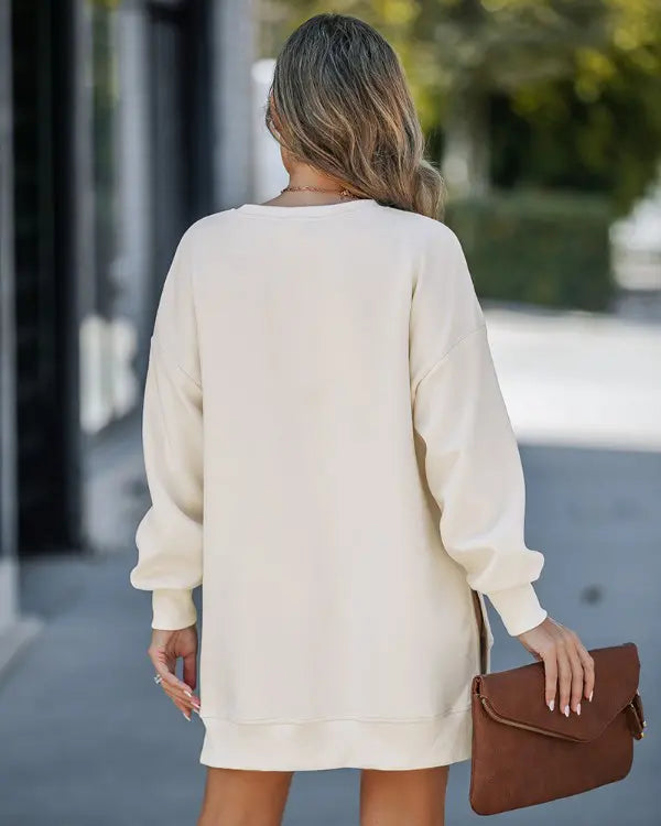 Robe Décontractée à Manches Longues avec Fente Zippée - Regarder Quotidien Chic