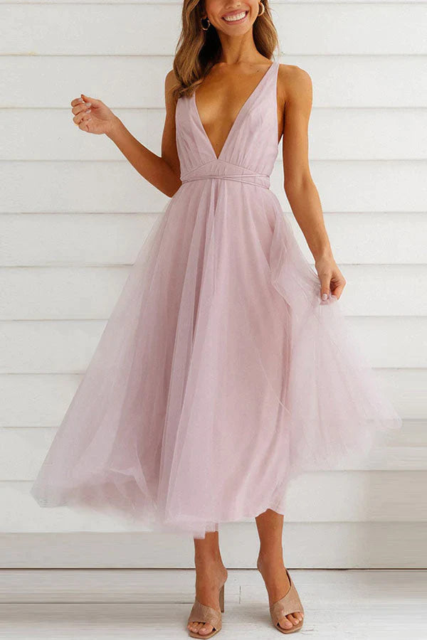 Malena - Robe midi en tulle à col en V Feeling Romantic