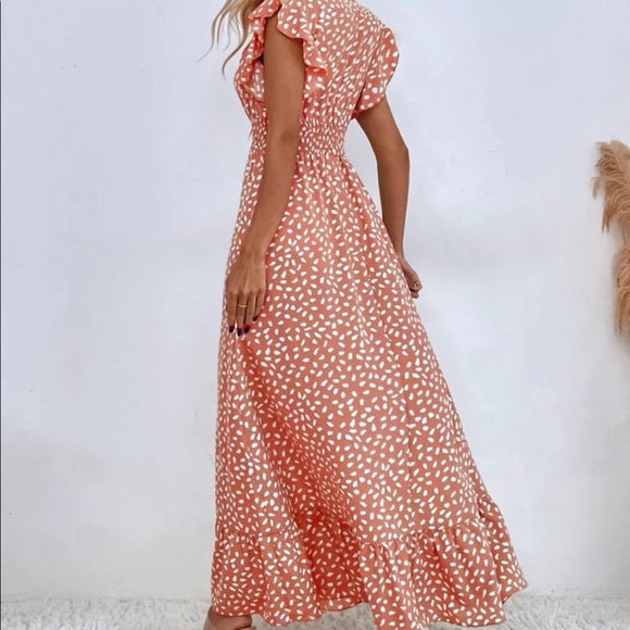 Julia - Maxi-robe à volants à pois et taille froncée