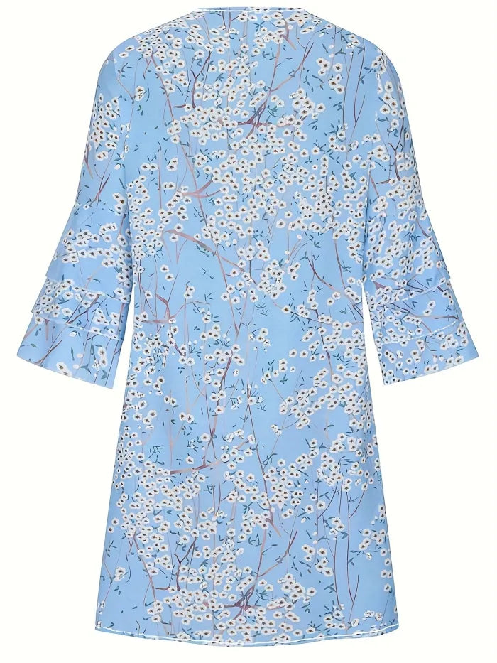 Fiona - robe à ourlet volant imprimé floral, robe décontractée à col en V et demi-manches, vêtements pour femmes