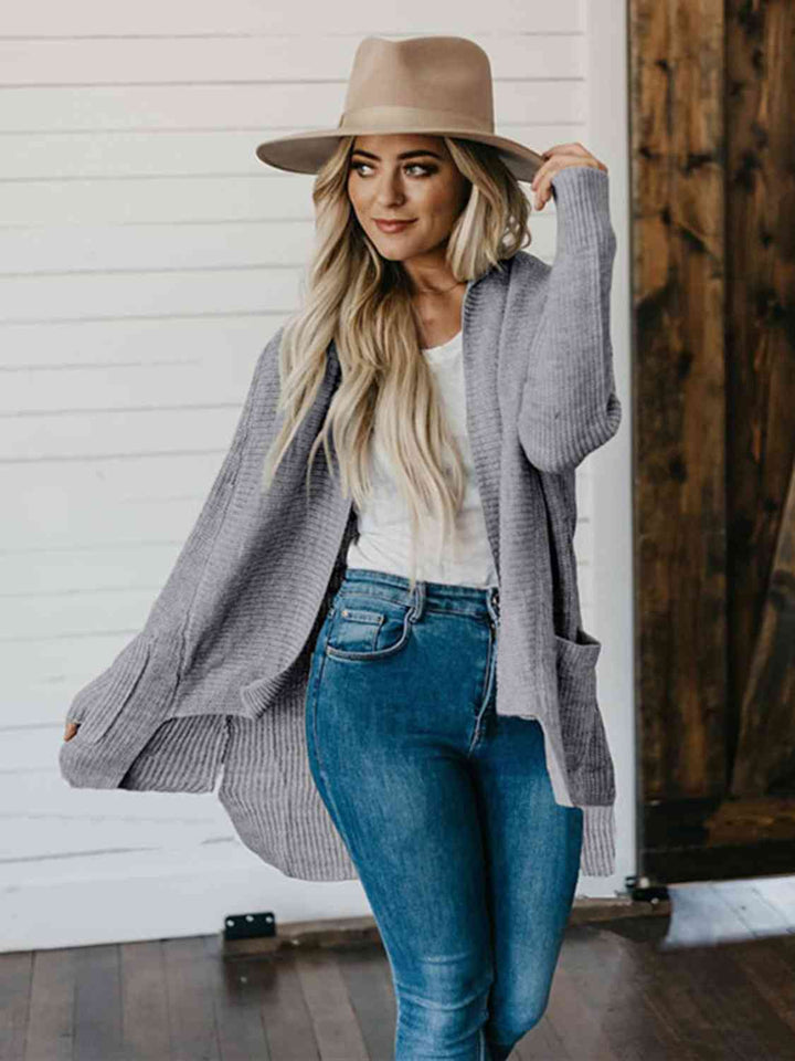 Cardigan Ouvert Haut-Bas avec Poches Pratiques pour Femme