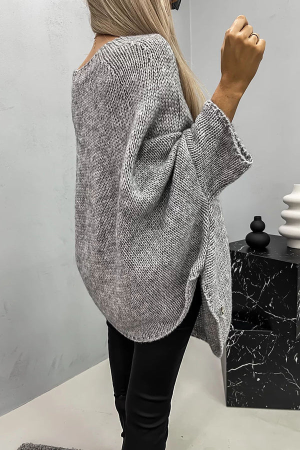 Pull Poncho Tricot à Col Rond pour Femme - Haut Ample et Tendance