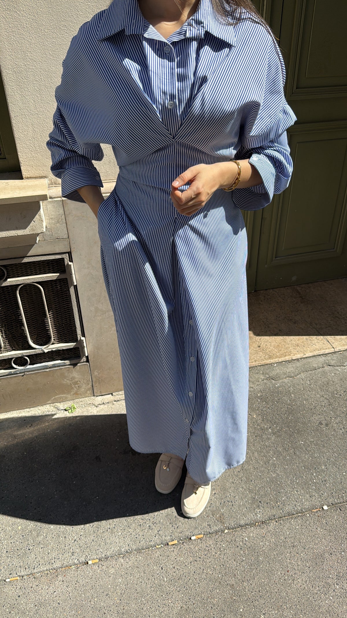 Robe chemise longue à rayures au style raffiné pour femme