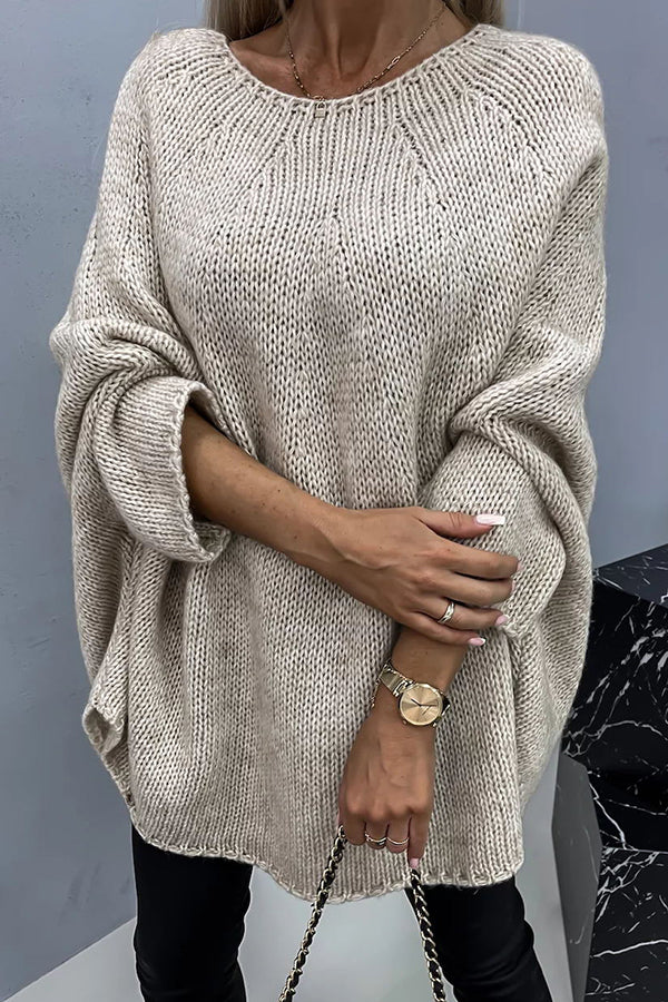 Pull Poncho Tricot à Col Rond pour Femme - Haut Ample et Tendance