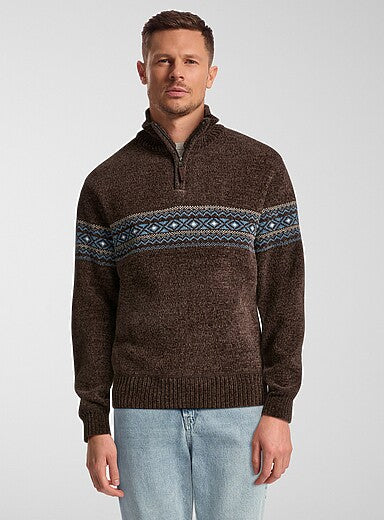 Pull en Chenille à Motifs Jacquard pour Homme – Élégance Confortable