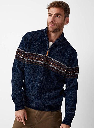 Pull en Chenille à Motifs Jacquard pour Homme – Élégance Confortable