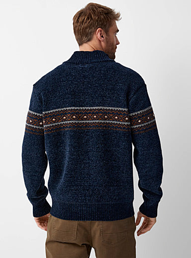 Pull en Chenille à Motifs Jacquard pour Homme – Élégance Confortable