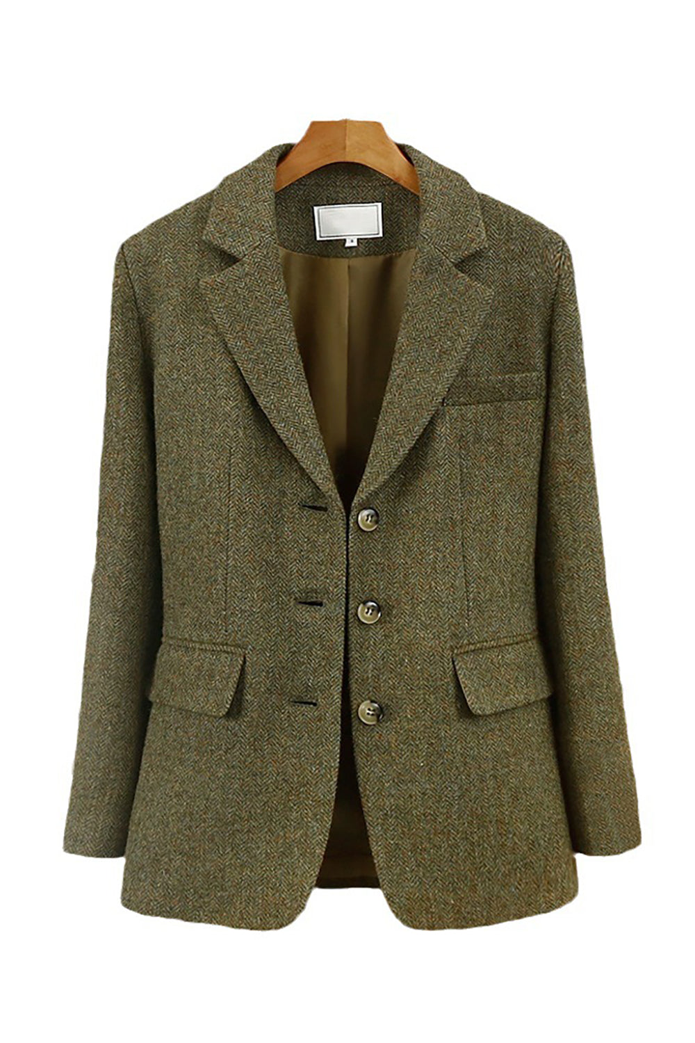 Blazer Femme en Tweed Vert avec Revers Découpés Élégant