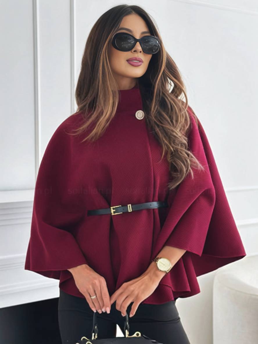 Manteau court poncho pour femme avec boutons, ceinture et manches chauve-souris, élégant et décontracté