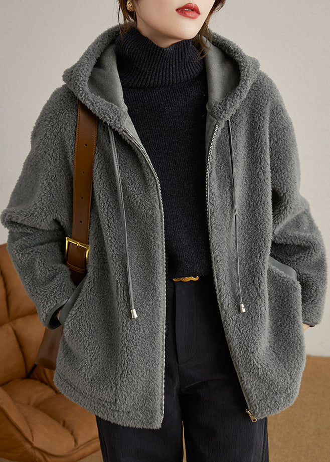 Manteau Gris à Capuche avec Poches – Parfait pour l'Hiver