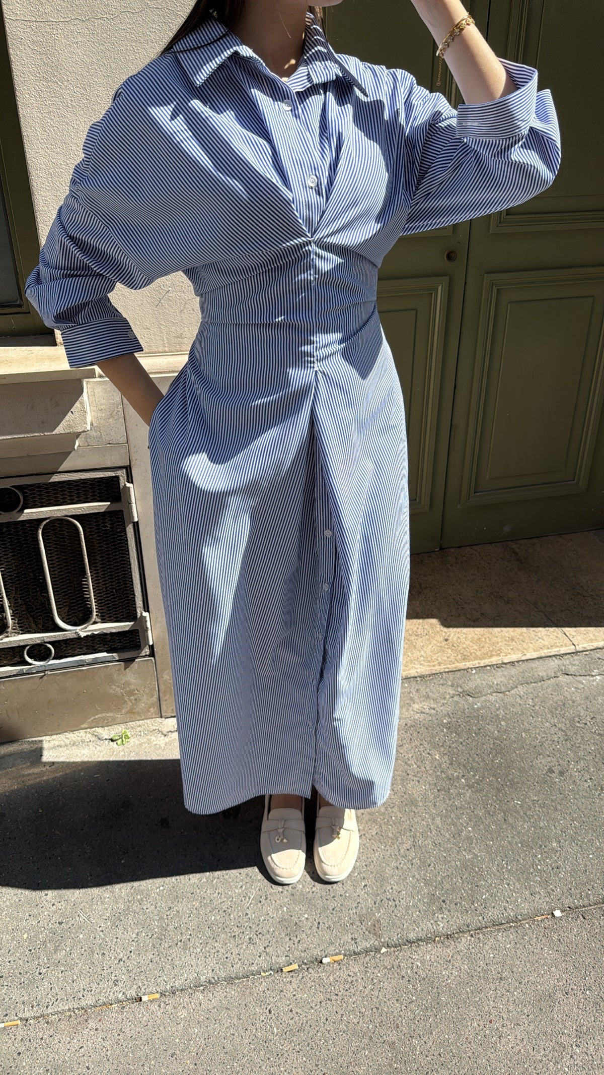 Robe chemise longue à rayures au style raffiné pour femme