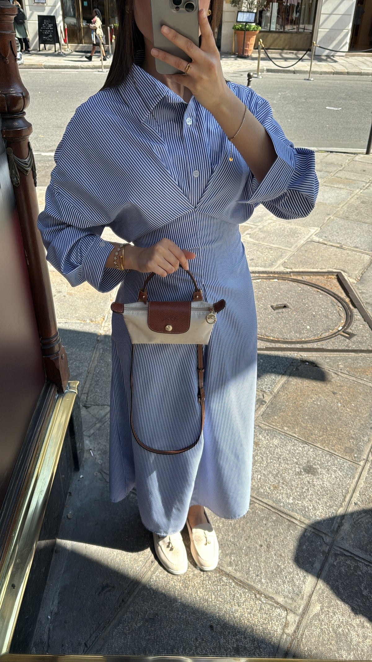 Robe chemise longue à rayures au style raffiné pour femme
