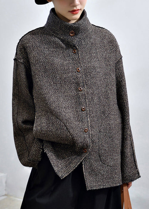 Manteau Gris Foncé à Poches et Boutons - Coupe Lâche pour l'Automne