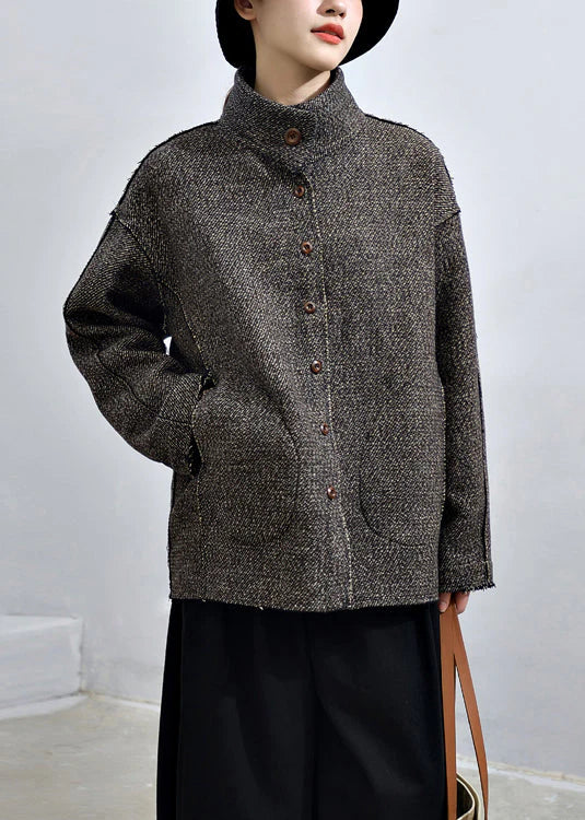 Manteau Gris Foncé à Poches et Boutons - Coupe Lâche pour l'Automne